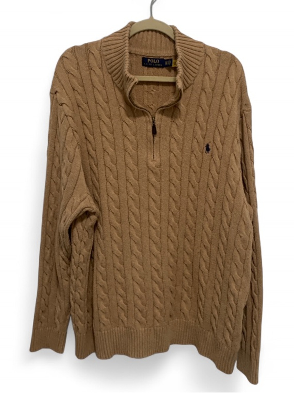 Polo by Ralph Lauren Men's Camel Cable Zip Neck Cotton Sweater